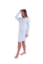 Load image into Gallery viewer, Women LS Dress Oatmeal Blue Stripe
