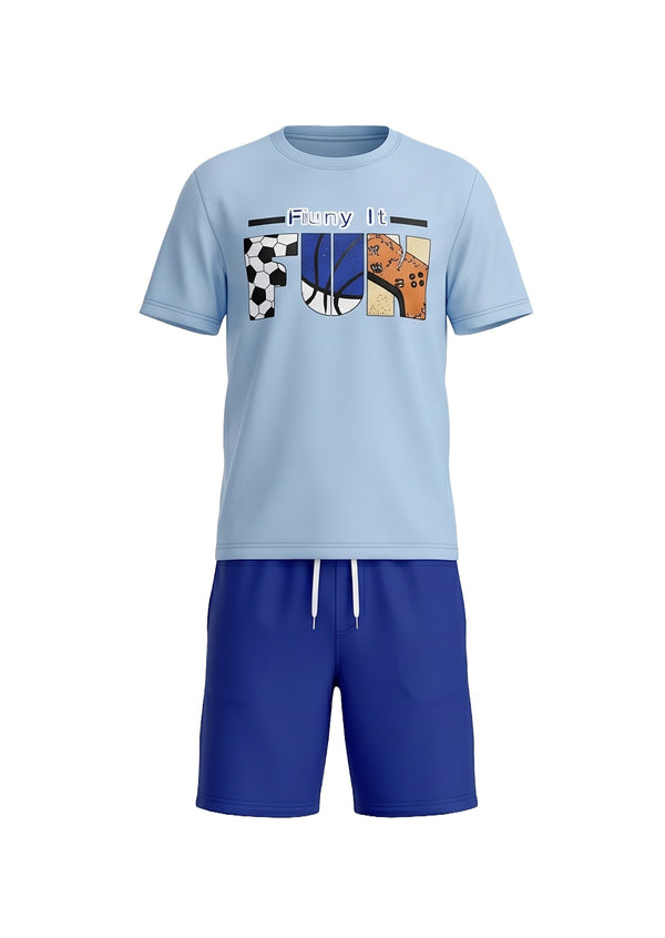 Boys SS Round Neck T-Shirt with Short Pajama Set – Bright White