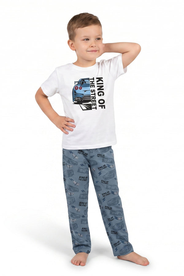 Boys SS Round Neck T-Shirt with Pants Pajama Set – Bright White