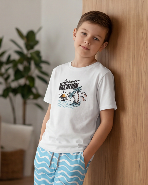 Boys SS Round Neck T-Shirt with Short Pajama Set – Bright White