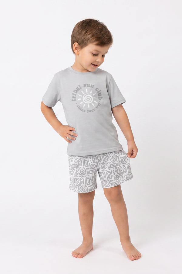 Boys SS Round Neck T-Shirt with Short Pajama Set – Glacier Gray