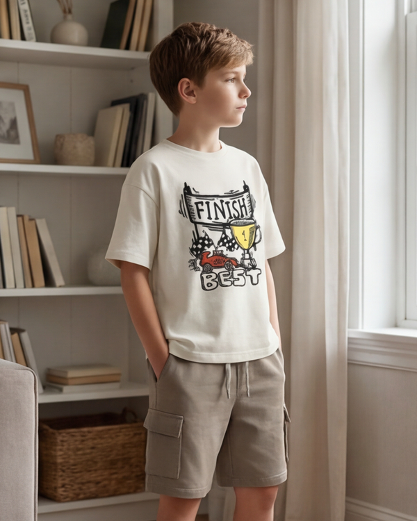 Boys SS Oversize T-Shirt With Short Pajama Set – Marshmallow