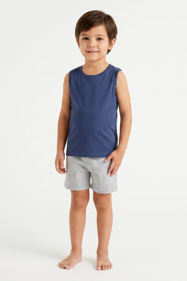 Boys Sleeveless Cotton Top – Maritime Blue