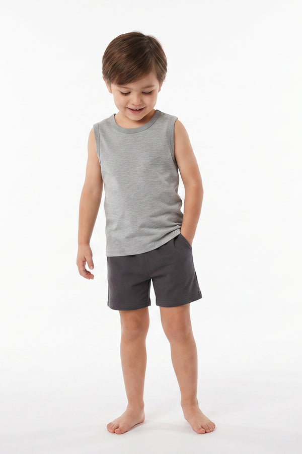تيشيرت أولادي بدون أكمام قطن Cool Gray 4C Melange – راحة يومية بإطلالة عصرية