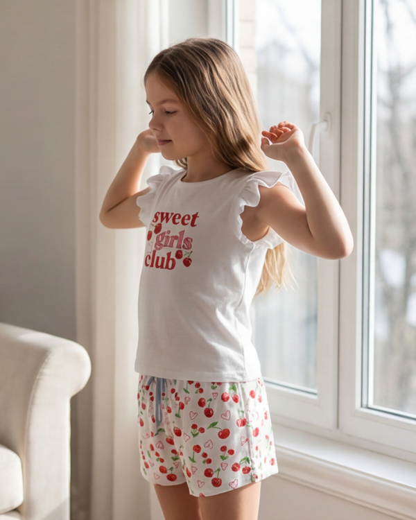 Girls Ruffle Cap Sleeve With Short Pajama Set – Mellow Yellow