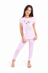 Girls Short Sleeve Pajama with Rib Legging - Ballerina