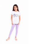 Girls Short Sleeve Pajama with Rib Legging - Bright White*Violet Tulip