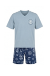 بيجامة رجالي قطن برقبة V بطبعة نافي بحرية Skyride – راحة وأناقة يومية