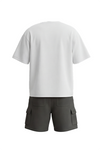 بيجامة أولادي تيشيرت نص كم أوفر سايز مع شورت Bright White – راحة نضيفة بستايل عصري