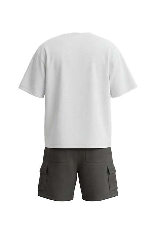 بيجامة أولادي تيشيرت نص كم أوفر سايز مع شورت Bright White – راحة نضيفة بستايل عصري