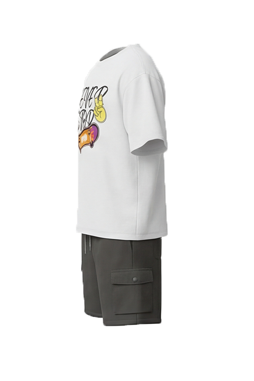 بيجامة أولادي تيشيرت نص كم أوفر سايز مع شورت Bright White – راحة نضيفة بستايل عصري