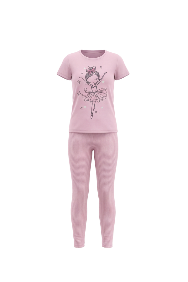 Girls SS T-Shirt With Rib Legging Pajama Set – Ballerina