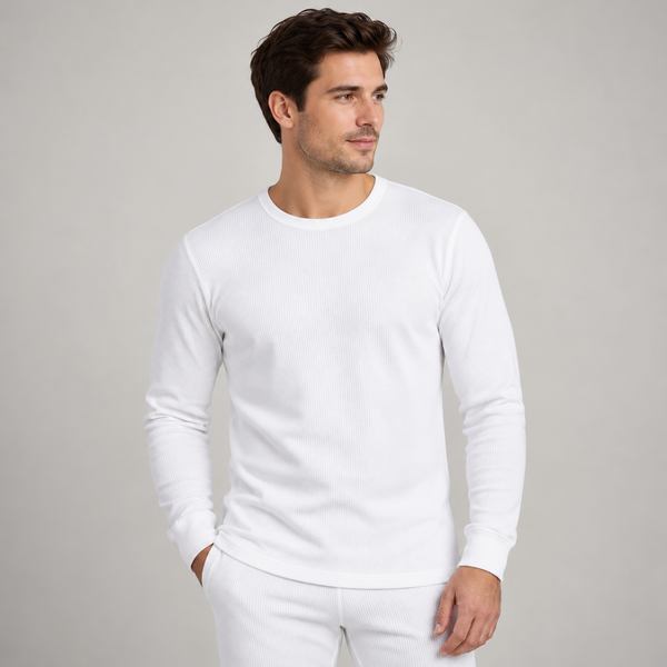 Men's Bright White 100% cotton thermal long-sleeve T-shirt, model 511350TMT1