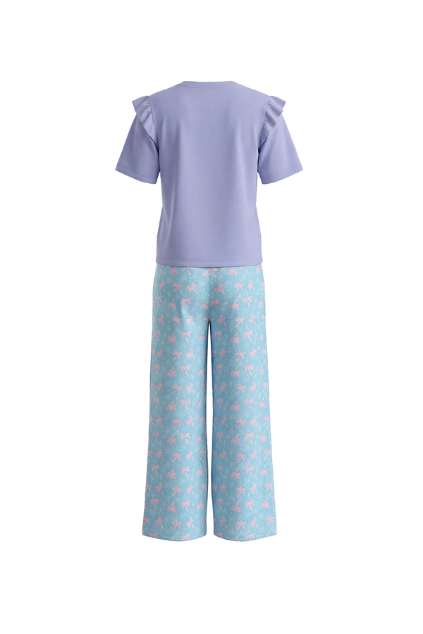 بيجامة بناتي تيشيرت نص كم مع بنطلون واسع Baby Lavender – راحة هادئة بلمسة ناعمة