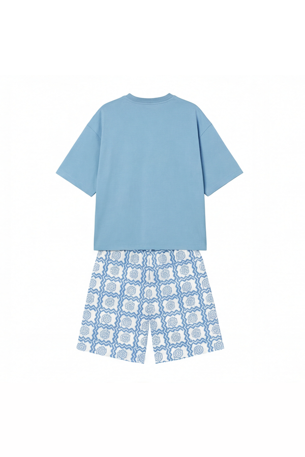 Men Oversized Cotton Pajama Set – Sky Blue