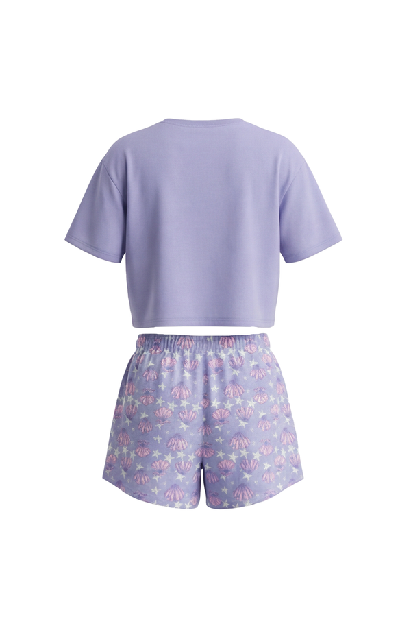 Girls SS Oversize Cropped T-Shirt With Wide-Leg Short Pajama Set – Baby Lavender