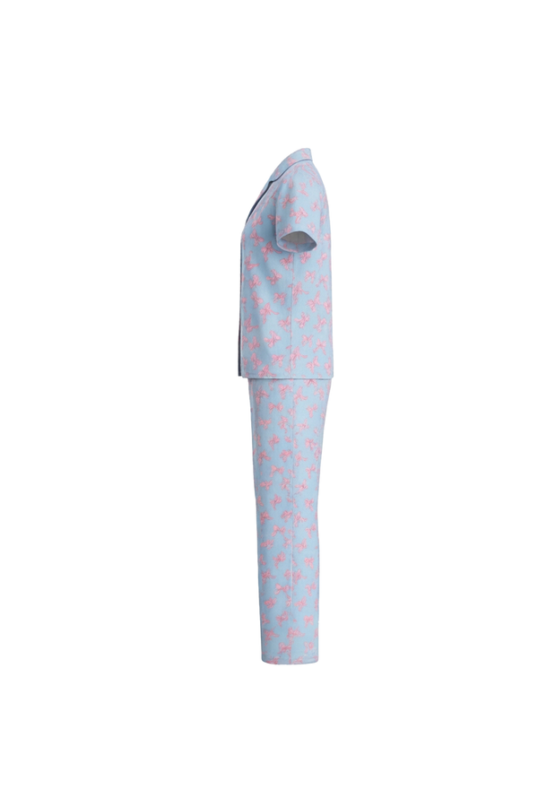 Women Lapel Cotton Pajama Set with Pants – Skyride