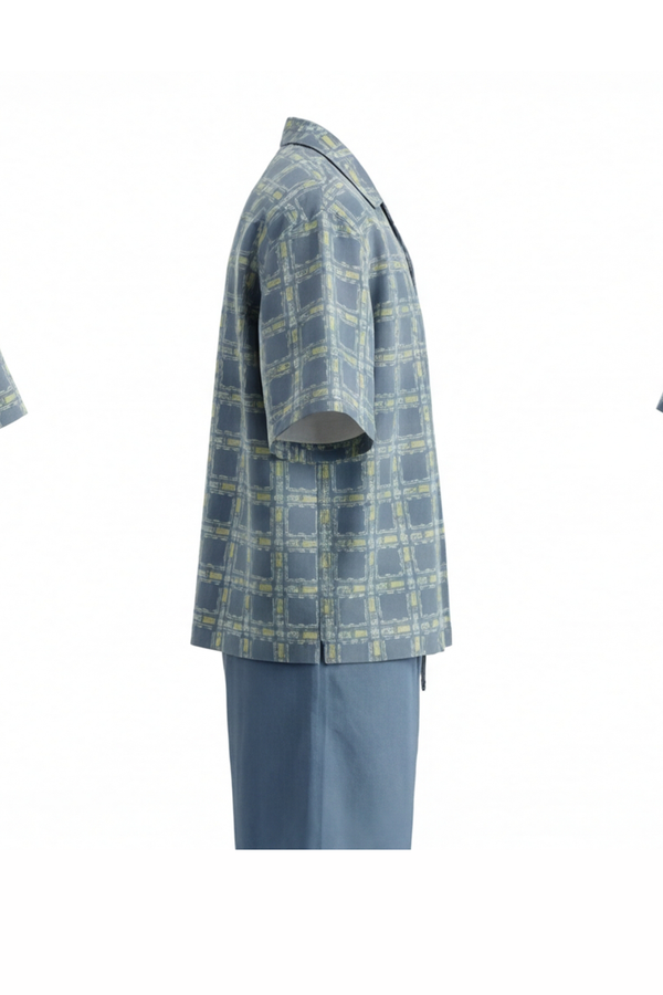 بيجامة رجالي قماش Waffle Oversized بقميص بياقة Spring Lake Tribe مع شورت – راحة عصرية فاخرة