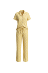 Women Lapel Cotton Pajama Set with Pants – Yellow Flowers