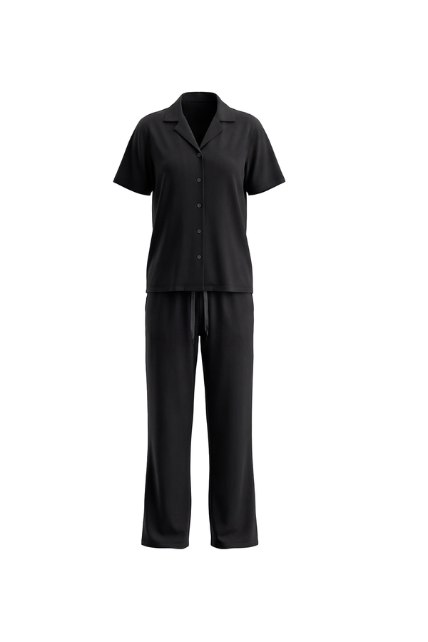 Women Lapel Cotton Pajama Set with Pants – Moonless Night