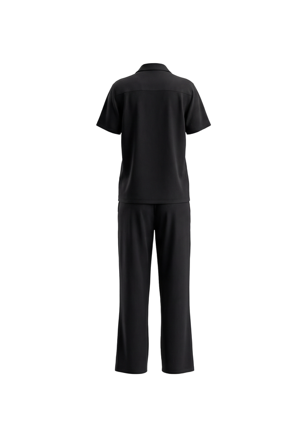 Women Lapel Cotton Pajama Set with Pants – Moonless Night