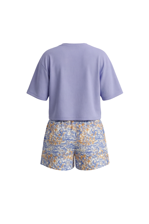 Women SS Oversize Cropped T-Shirt with Wide-Leg Shorts Pajama Set – Baby Lavender
