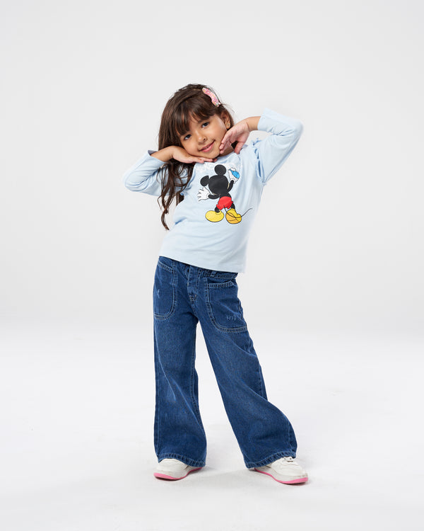 Disney GIRLS FRILL LS BLUE T-SHIRT
