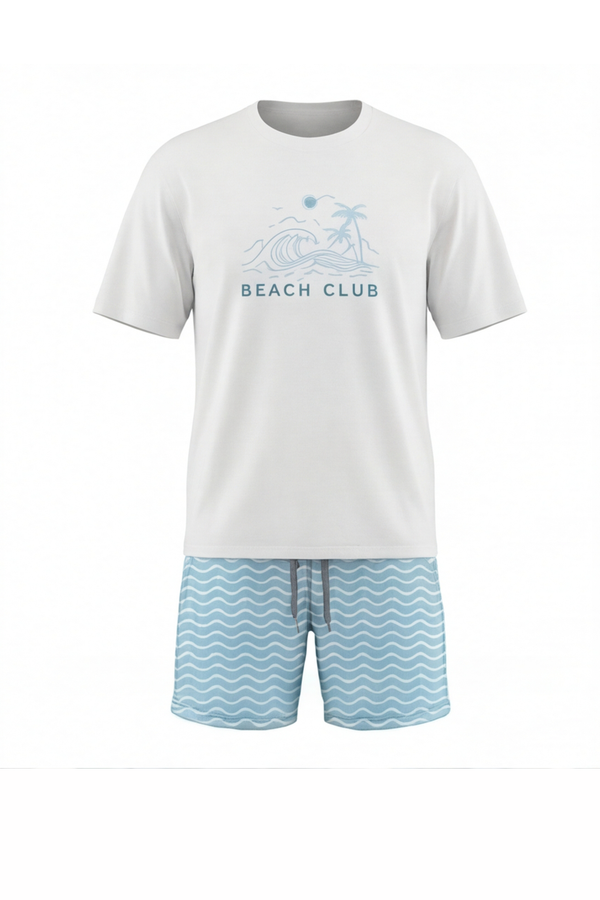 Men Round Neck Cotton Pajama Set – Bright White