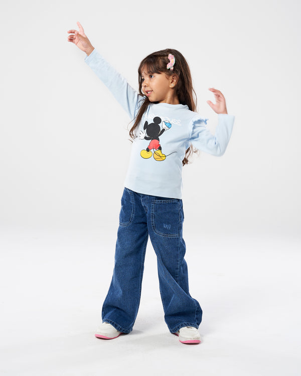 Disney GIRLS FRILL LS BLUE T-SHIRT
