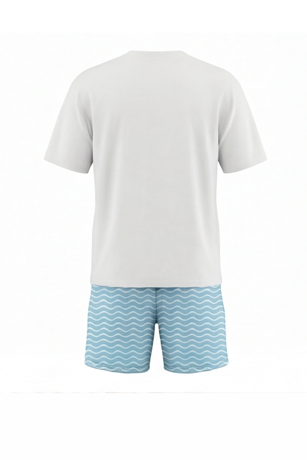 Men Round Neck Cotton Pajama Set – Bright White