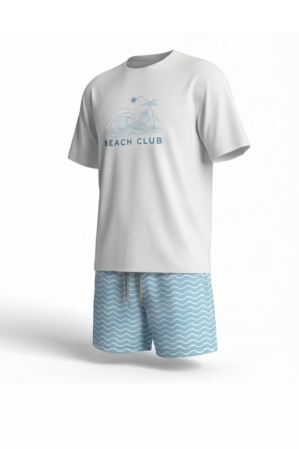 Men Round Neck Cotton Pajama Set – Bright White