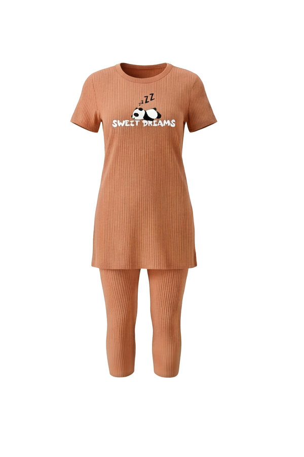Women Oversize T-Shirt with Legging Pajama Set – Peach Cobbler