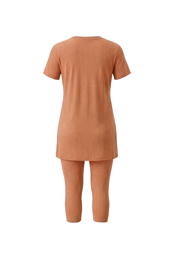 Women Oversize T-Shirt with Legging Pajama Set – Peach Cobbler