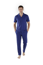 تحميل الصورة إلى عارض المعرض، Men Short Sleeve Pajama with Buttons - Blue Depths