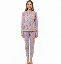 تحميل الصورة إلى عارض المعرض، Woman LS PJ WITH PANTS  AOP/Orchid Flowers, Thermal light 100% Synthetic Knit
