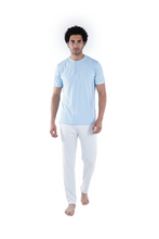 تحميل الصورة إلى عارض المعرض، Men Short Sleeve Pajama with Placket - Cabana Blue