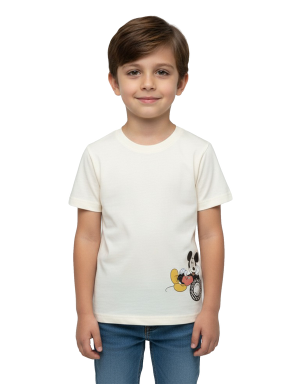Disney Mickey Mouse Boys’ 100% Cotton Short Sleeve T-Shirt – Egret