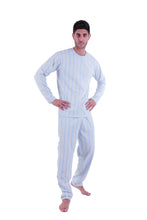 تحميل الصورة إلى عارض المعرض، تي شيرت رجالي بأكمام طويلة - Oatmeal Blue Stripe
