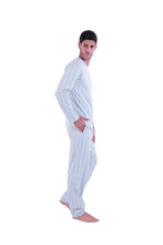 تحميل الصورة إلى عارض المعرض، تي شيرت رجالي بأكمام طويلة - Oatmeal Blue Stripe
