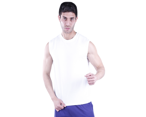 تانك توب رجالي ديربي مضلع أبيض – قطن مريح مرونة طبيعية