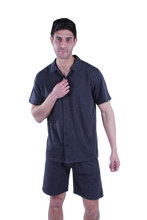 تحميل الصورة إلى عارض المعرض، Men Short Sleeve Pajama with Button - Cool Gray 11C Melange
