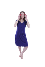 Load image into Gallery viewer, Women Short Sleeve Rib Dress - Blue Depths
