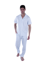 Load image into Gallery viewer, Men Short Sleeve Pajama with Buttons - White Stripes
