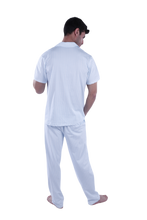 Load image into Gallery viewer, Men Short Sleeve Pajama with Buttons - White Stripes
