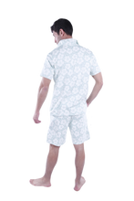 تحميل الصورة إلى عارض المعرض، Men Short Sleeve Pajama with Button - White Flower
