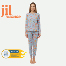 تحميل الصورة إلى عارض المعرض، Woman LS PJ WITH PANTS  AOP/Aquamarine Flowers, Thermal light 100% Synthetic Knit

